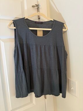 NEW! Cut-loose grey cotton linen blend woven tank top Large